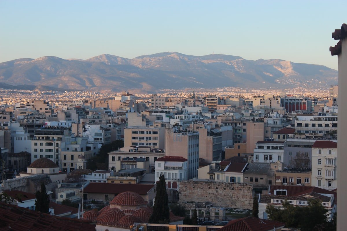 Athens city view with mountains X95 bus route