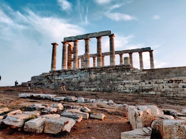Temple of Poseidon columns at Cape Sounion above the Aegean Sea