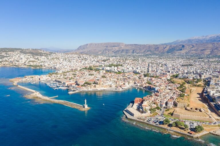 Aerial view of the Old Venetian Harbour in Chania Crete Greece