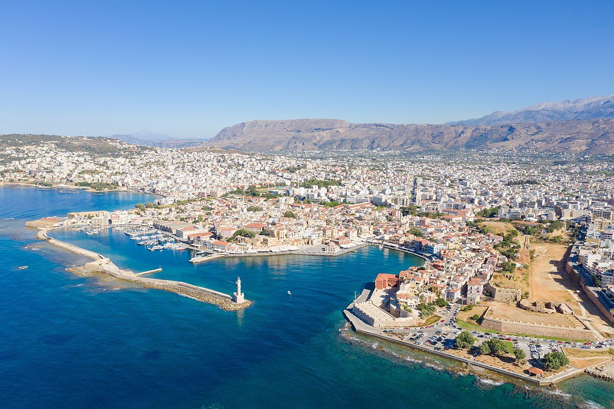 Aerial view of the Old Venetian Harbour in Chania Crete Greece