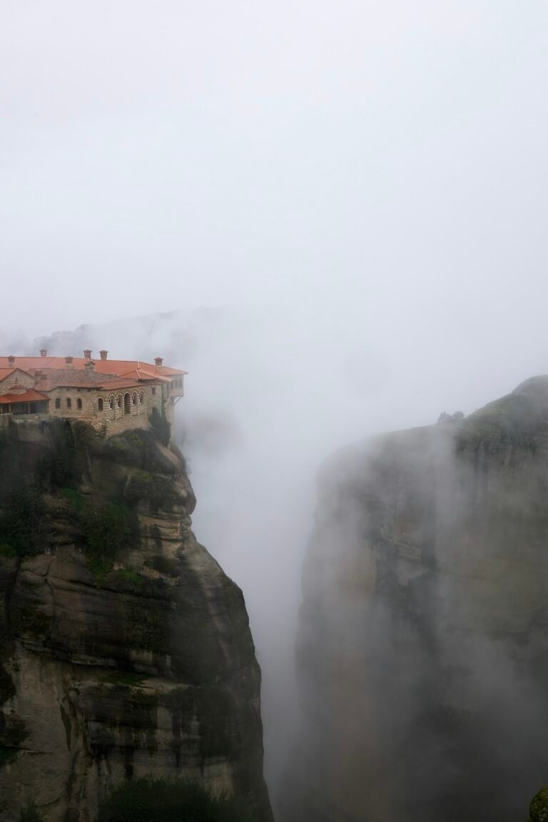 Monasteries perched on dramatic rock formations at Meteora, Greece