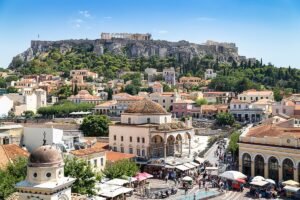 Monastiraki Square and Acropolis in Athens, Greece