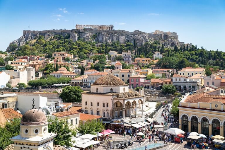 Monastiraki Square and Acropolis in Athens, Greece