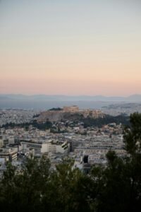 Acropolis of Athens overlooking the city at sunset
