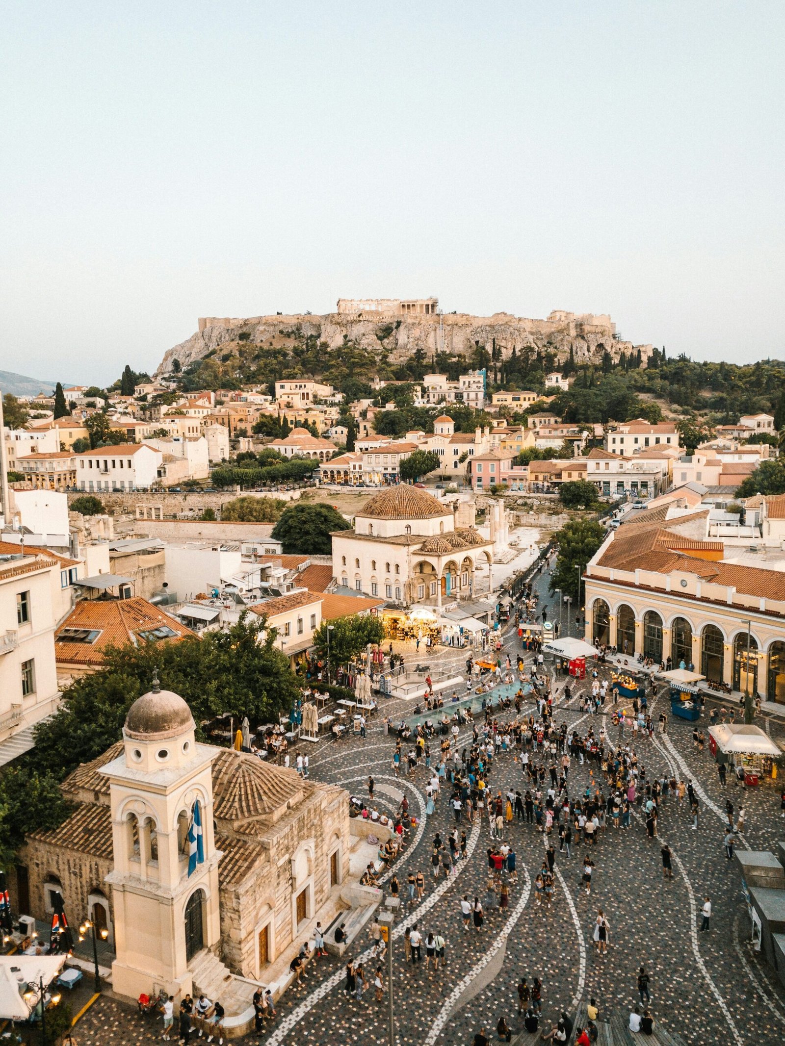 Athens airport transfer to Wyndham Grand Athens — Monastiraki square with Acropolis view
